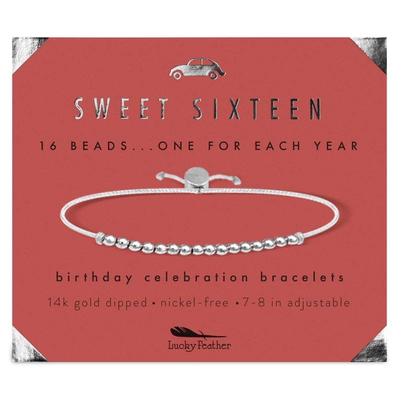 Lucky Feather Sweet 16 Gifts for Girls | 16th Birthday Bracelet Gift Idea for 16 Year Old | 16 year old girl gifts on Adjustable Cord | 16th birthday gifts for girls | Silver, Gold, Rose Gold Dipped - Image 1
